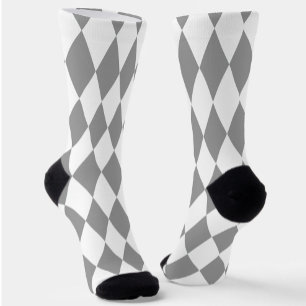 Grey White Harlequin Diamonds Pattern Design Socks