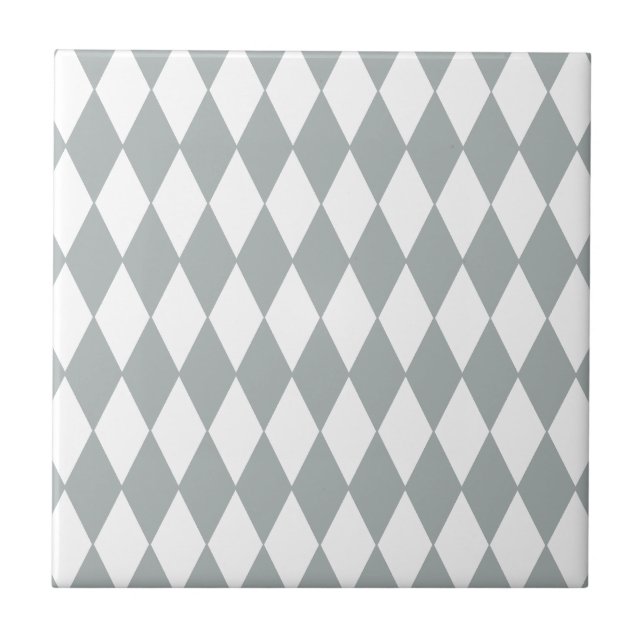 Grey White Harlequin Pattern Ceramic Tile (Front)