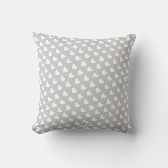 Grey & White Heart Pattern Throw Pillow (Front)