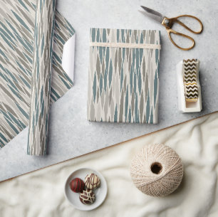 Grey White Herringbone Diamond Wrapping Paper