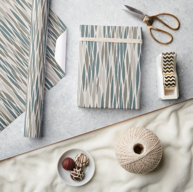 Grey White Herringbone Diamond Wrapping Paper (Crafts)