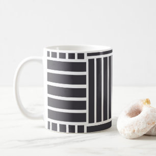 Grey White Horizontal Vertical Stripes Coffee Mug