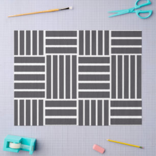 Grey White Horizontal Vertical Stripes Tissue Paper