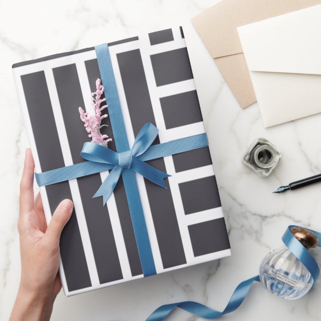 Grey White Horizontal Vertical Stripes Wrapping Paper (Gifting)