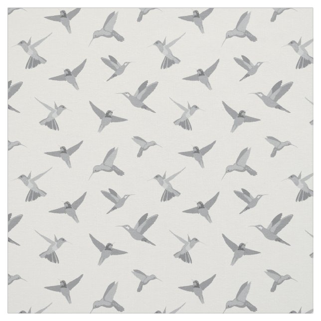 Grey White Hummingbird Pattern Fabric (Swatch)