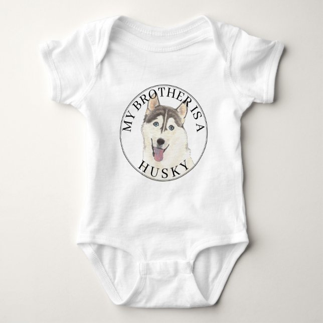 Grey & White Husky Dog Baby Bodysuit (Front)
