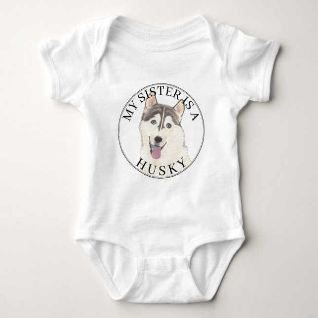 Grey & White Husky Dog Big Sister Baby Bodysuit (Front)