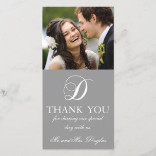 Grey White Initial D Wedding Thank You Photo Card