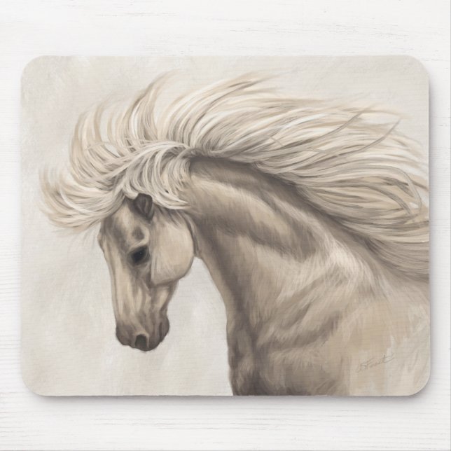 Grey White Ivory Horse Wild Mane Mouse Pad (Front)
