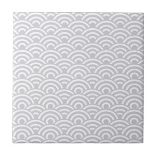 Grey White Japanese Wave Pattern Tile