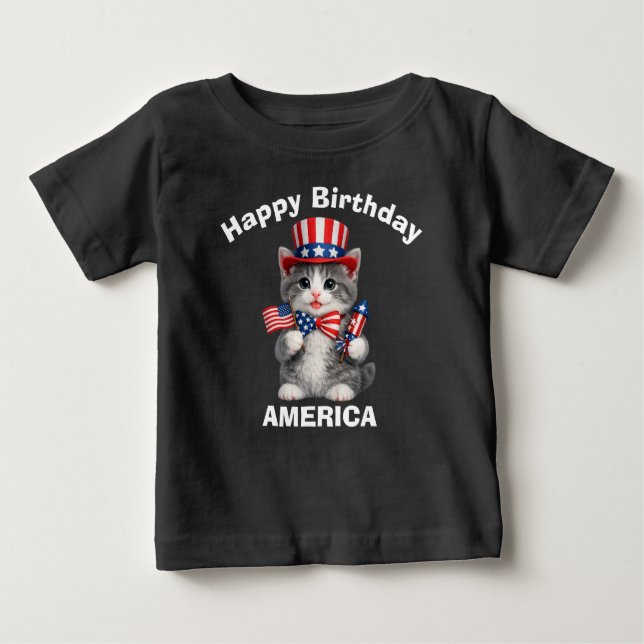 Grey & White Kitten (1d) Patriotic Kid T-Shirt (Front)