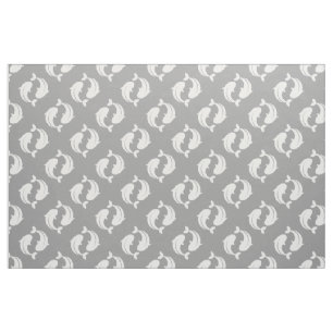Grey white Koi Fish oriental pattern fabric