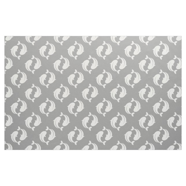 Grey white Koi Fish oriental pattern fabric (Fat Quarter)