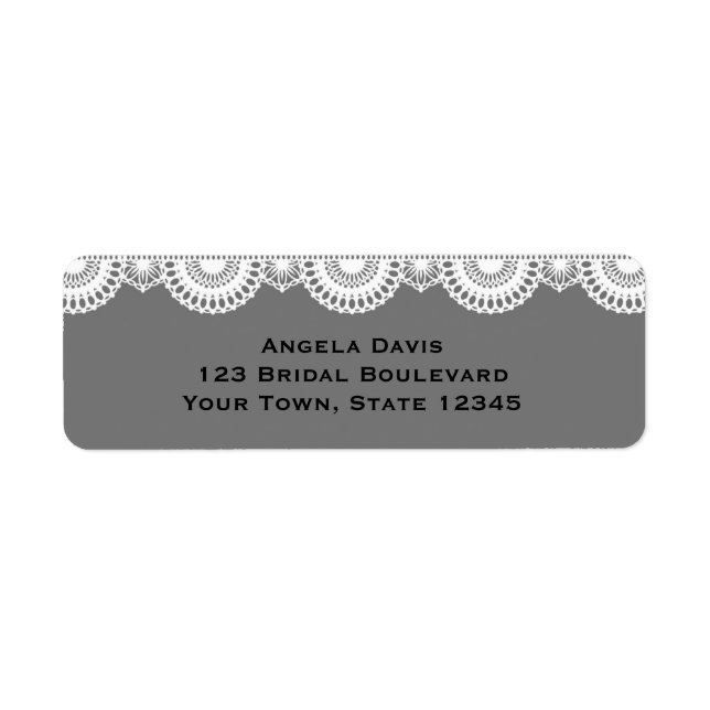 Grey, White Lace Return Address Label (Front)