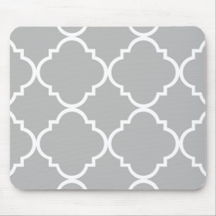 Grey White Large Quatrefoil Pattern Mouse Pad