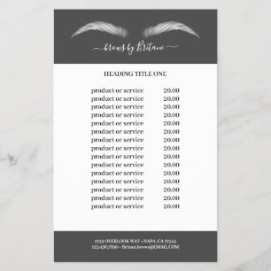 Grey & white Lashes & Brows Pricing & Services Flyer