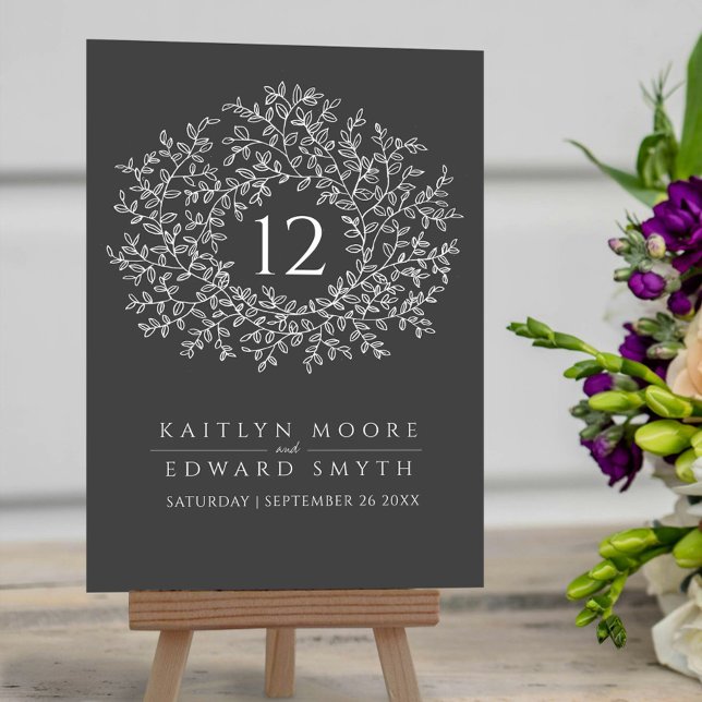 Grey white leaf circle wedding custom table number (Creator Uploaded)