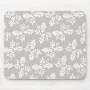 Grey White Leaves Vintage Line Leaf Pattern Mouse Pad