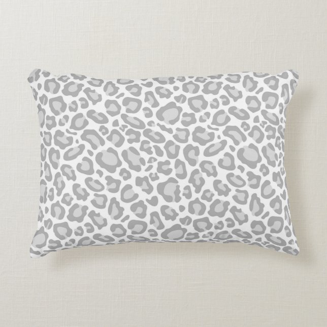 Grey White Leopard Print Decorative Cushion (Front)