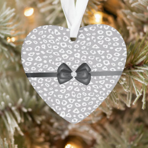 Grey White Leopard Ribbon Bow Diamond Ornament