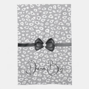 Grey White Leopard Ribbon Bow Diamond Tea Towel
