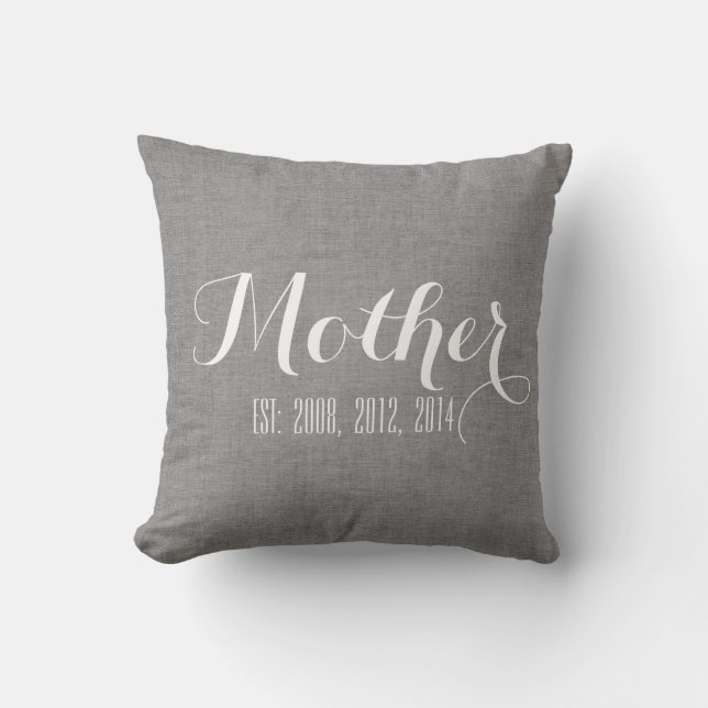Grey White Linen Personalised Mother's Day Gift Cushion (Front)