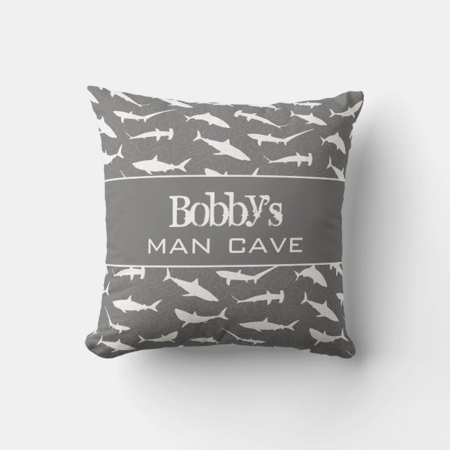 Grey White Man Cave Shark Cushion (Front)