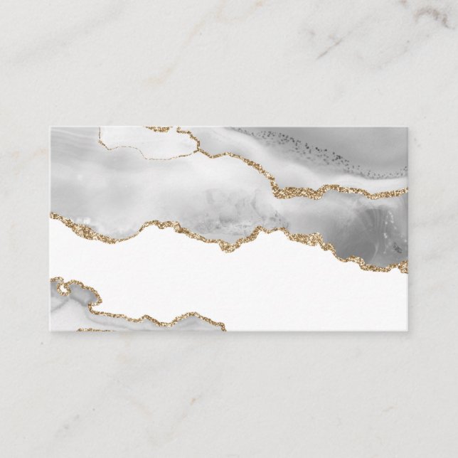 Grey White Marble Agate Refined Golden Glitter Business Card (Front)