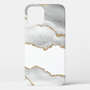 Grey White Marble Agate Refined Golden Glitter iPhone 12 Case