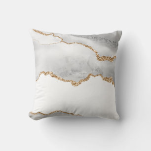 Grey White Marble Agate Refined Golden Glitter Cushion