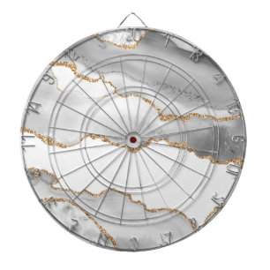 Grey White Marble Agate Refined Golden Glitter Dartboard