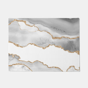Grey White Marble Agate Refined Golden Glitter Doormat