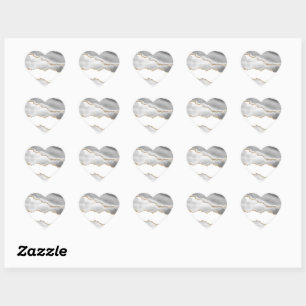 Grey White Marble Agate Refined Golden Glitter Heart Sticker