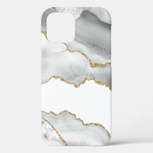 Grey White Marble Agate Refined Golden Glitter iPhone 12 Case