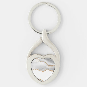 Grey White Marble Agate Refined Golden Glitter Key Ring