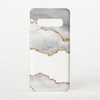 Grey White Marble Agate Refined Golden Glitter