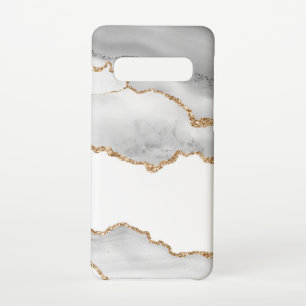 Grey White Marble Agate Refined Golden Glitter Samsung Galaxy Case