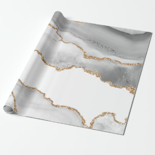 Grey White Marble Agate Refined Golden Glitter Wrapping Paper
