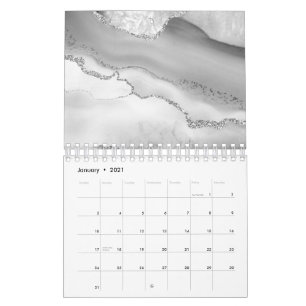 Grey White Marble Agate Simple Silver Glitter Calendar
