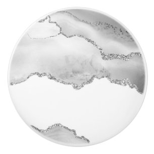 Grey White Marble Agate Simple Silver Glitter Ceramic Knob