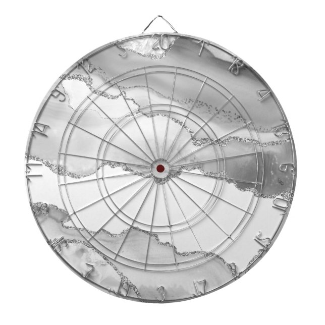 Grey White Marble Agate Simple Silver Glitter Dartboard (Front)