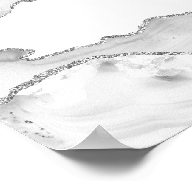 Grey White Marble Agate Simple Silver Glitter Poster (Corner)