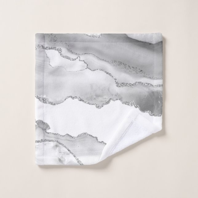 Grey White Marble Agate Simple Silver Glitter Wash Cloth (Wash Cloth)