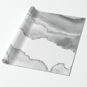 Grey White Marble Agate Simple Silver Glitter Wrapping Paper