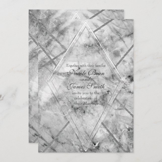 Grey & White Marble Glam Wedding Invitations (Front/Back)
