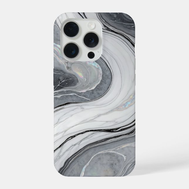 Grey White Marble Swirl Holographic Luxury iPhone Case (Back)