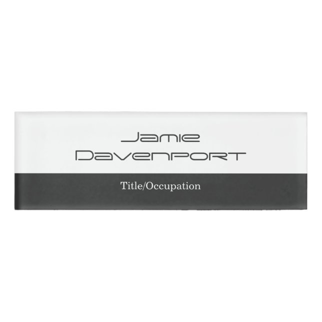 Grey White Minimal Modern Bold Name Tag (Front)