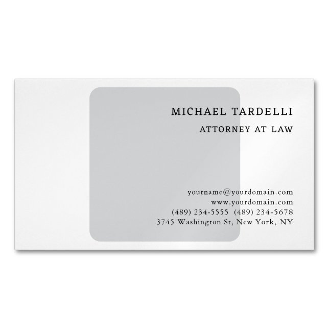 Grey White Minimalist Classical Professional Magnetic Business Card (Front)
