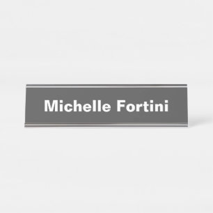 Grey White Minimalist Plain Modern Desk Name Plate