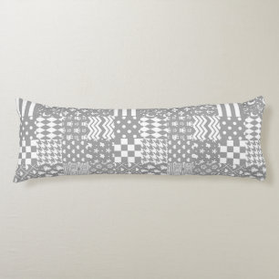 Grey White Mixed Patterns Patchwork Design Body Cushion